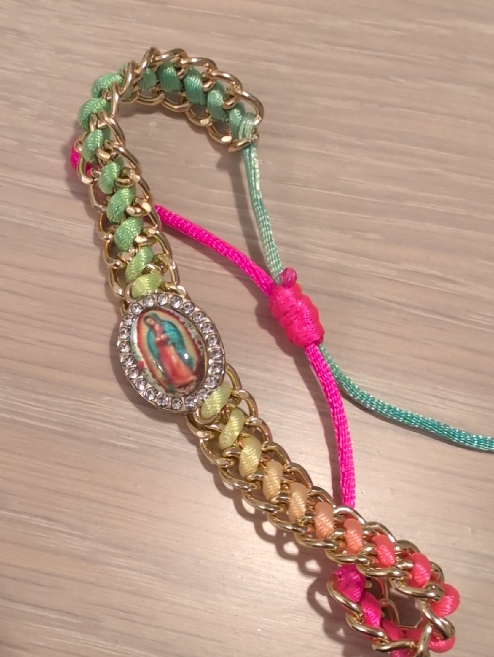 Multicolor Gold-Chain Religious Charm Bracelet